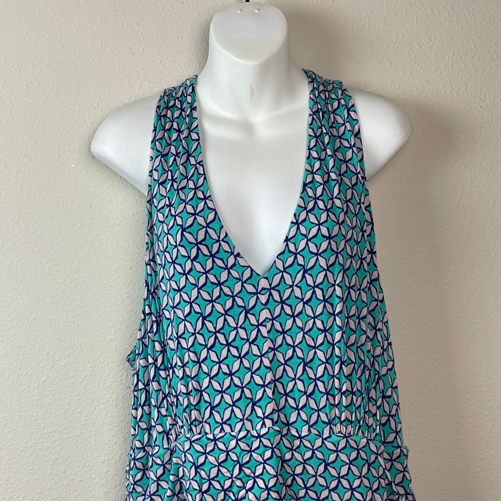 Maeve Anthropologie Maxi Dress Womens 2X Teal Geometric Open Back Boho Resort - Picture 2 of 7